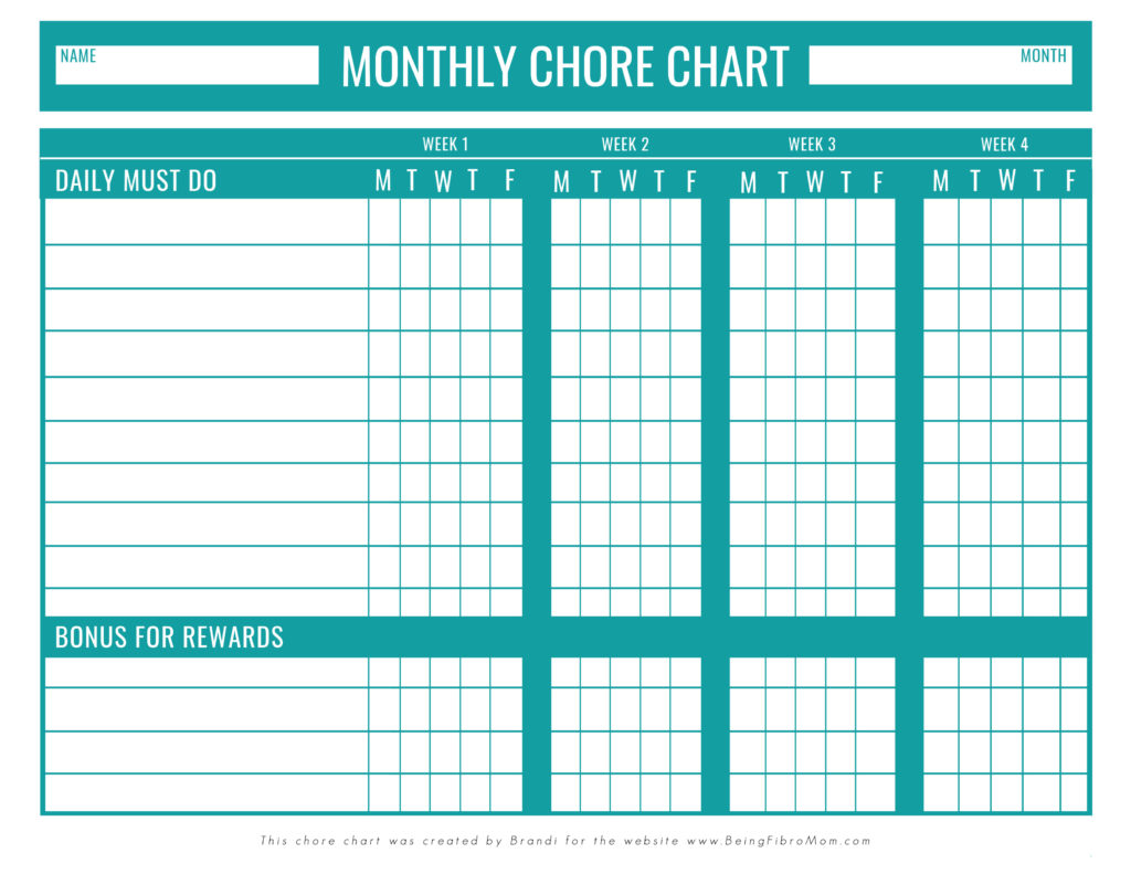 Free Printable Chore Charts For Kids Being Fibro Mom